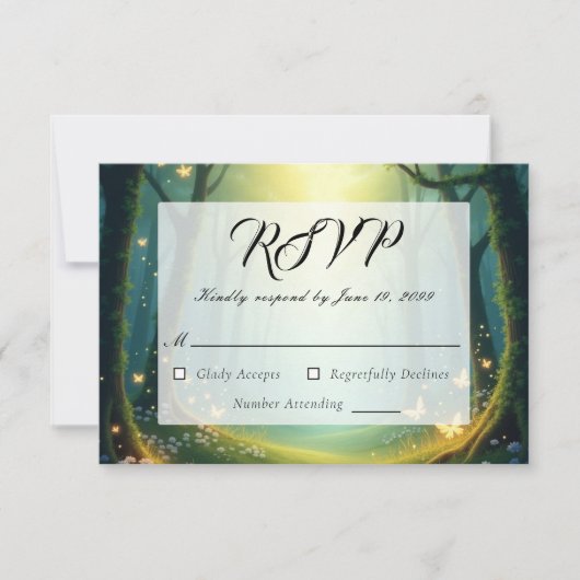 Enchanted Sunlit Glimmer Grove RSVP Kaartje (Voorkant)