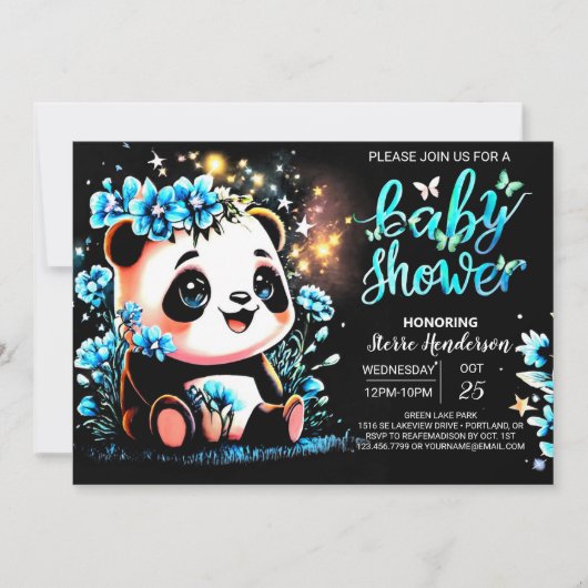 Enchanted Sweet Little Panda Boy Baby shower Kaart (Voorkant)