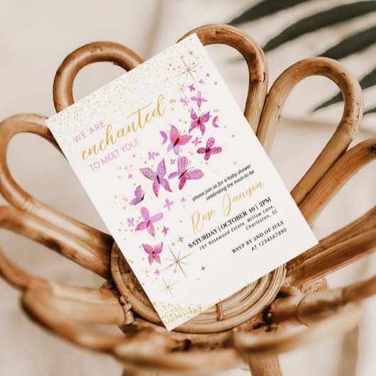 Enchanted To Meet You Butterfly Baby Shower Kaart