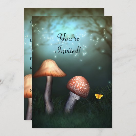 Enchanted Toadstool Garden Event Invitation Kaart (Voorkant / Achterkant)