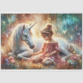 Enchanted Unicorn and Girl Woodland Decoupage Tissuepapier (Voorkant)
