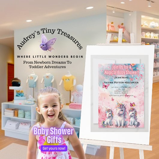 Enchanted Unicorn Baby shower Invitation Kaart