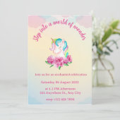 Enchanted Unicorn Birthday Party Invitation Kaart (Staand voorkant)