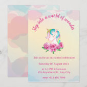 Enchanted Unicorn Birthday Party Invitation Kaart (Voorkant / Achterkant)