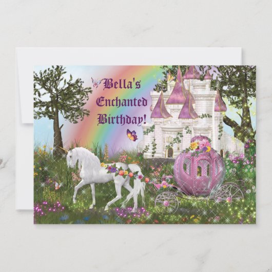 Enchanted Unicorn Castle Princess Party Invitation Kaart (Achterkant)