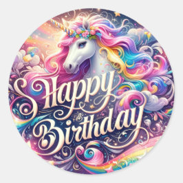Enchanted Unicorn Verjaardag Stickers" Ronde Sticker