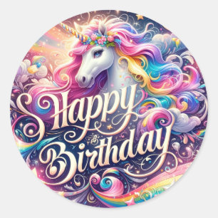 Enchanted Unicorn Verjaardag Stickers" Ronde Sticker