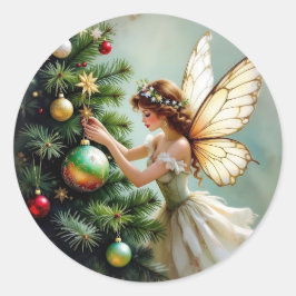 Enchanted Vintage Fairy Christmas Ronde Sticker