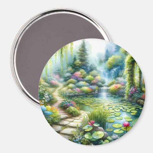 Enchanted Waterfall Garden Lily Pond Magneet (Voorkant / Achterkant)
