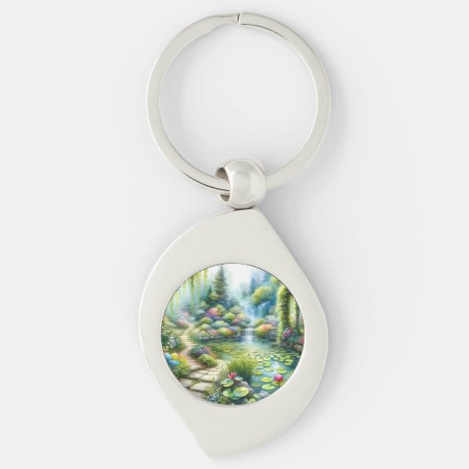 Enchanted Waterfall Garden Lily Pond Sleutelhanger (Voorkant)