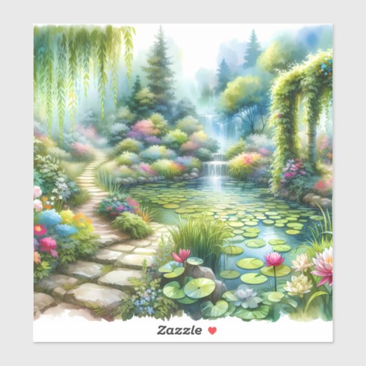 Enchanted Waterfall Garden Lily Pond Sticker (Vel)