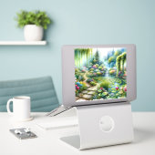 Enchanted Waterfall Garden Lily Pond Sticker (Laptop op bureau)