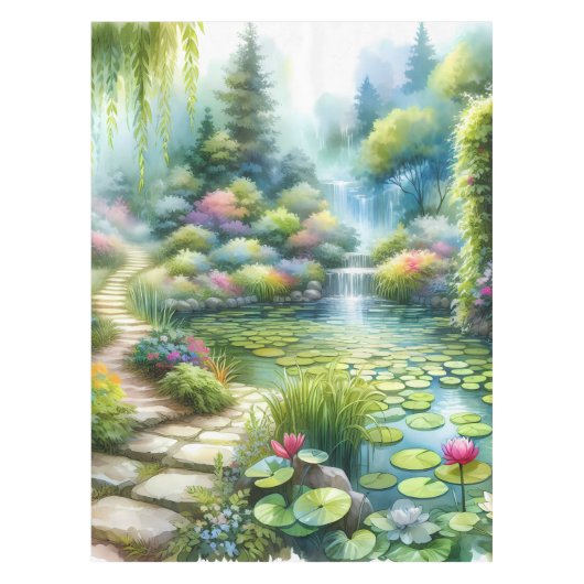 Enchanted Waterfall Garden Lily Pond Tafelkleed (Voorkant)