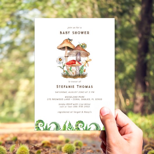 Enchanted Waterverf Mushroom Baby shower Invitati Kaart