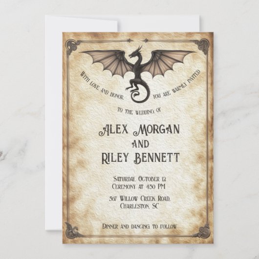 Enchanted Wedding Invitation Dragon Medieval Vinta Kaart (Voorkant)