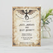 Enchanted Wedding Invitation Dragon Medieval Vinta Kaart (Staand voorkant)
