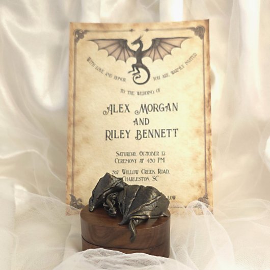 Enchanted Wedding Invitation Dragon Medieval Vinta Kaart