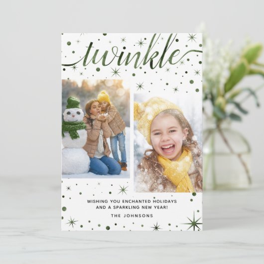 Enchanted Whimsical Typografie 2-foto Feestdagenkaart (Staand voorkant)