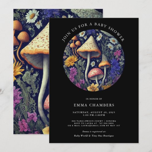 Enchanted Whimsical Woodland Mushrooms Baby shower Kaart (Voorkant / Achterkant)