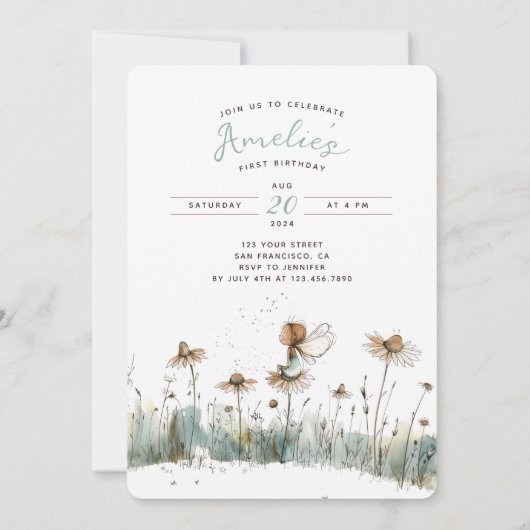 Enchanted Wildflower Meadow Eerste Verjaardag Kaart (Achterkant)