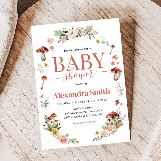 Enchanted Wildflower Mushroom Baby shower Kaart