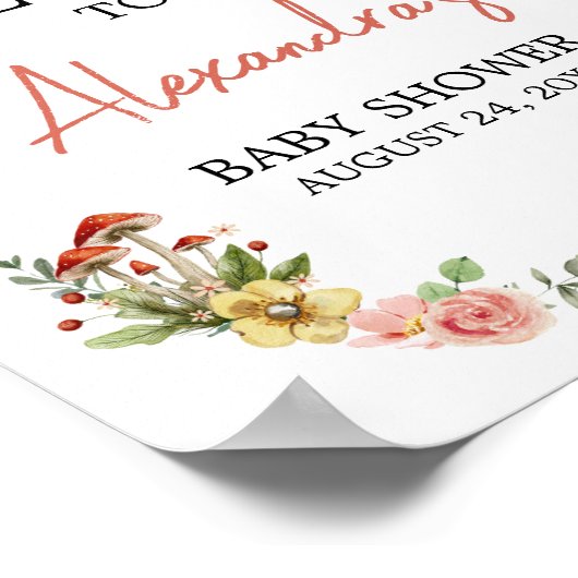 Enchanted Wildflower Mushroom Baby shower Welkom Poster (Hoek)