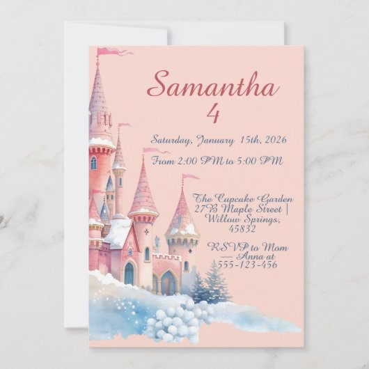 Enchanted Winter Castle Invitation, Princess 4th Kaart (Voorkant)