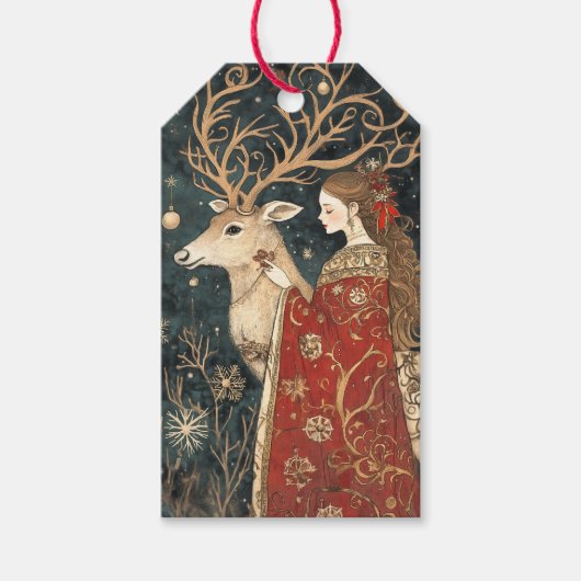 Enchanted Winter: Het meisje en het hert Cadeaulabel (Voorkant)