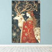 Enchanted Winter: Het meisje en het hert Canvas Afdruk (Insitu (Houten vloer))