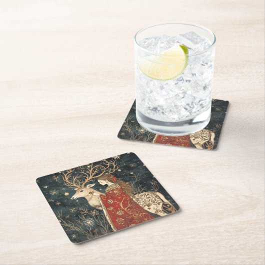 Enchanted Winter: Het meisje en het hert Kartonnen Onderzetters (Insitu)