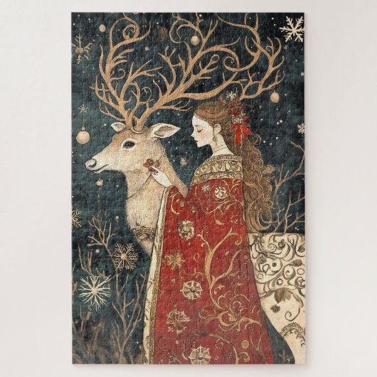 Enchanted Winter: Het meisje en het hert Legpuzzel (Verticaal)