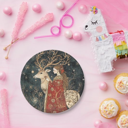 Enchanted Winter: Het meisje en het hert Papieren Bordje (Feest)