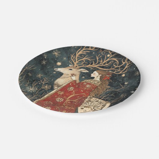 Enchanted Winter: Het meisje en het hert Papieren Bordje (Gekanteld)