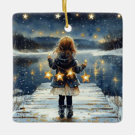 Enchanted Winter Night Stars Kinder Kerst Keramisch Ornament (Voorkant)