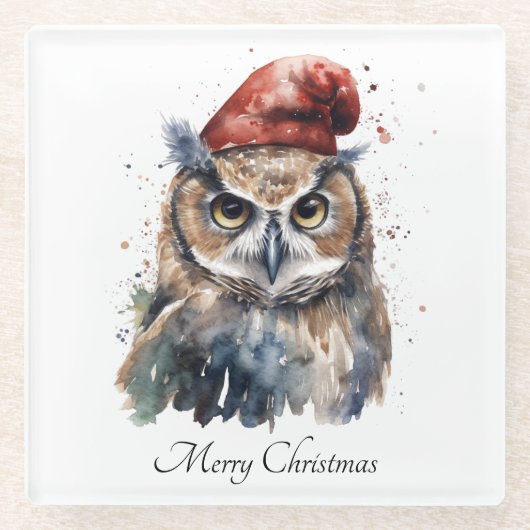 Enchanted Winter Owl, op maat Glazen Onderzetter (Voorkant)