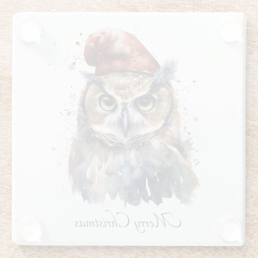 Enchanted Winter Owl, op maat Glazen Onderzetter (Achterkant)