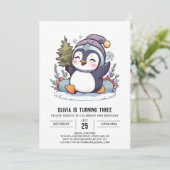 Enchanted Winter Penguin Digitale Verjaardag Kaart (Staand voorkant)