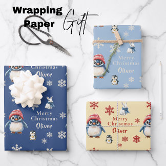 Enchanted Winter Tales Penguin & Bunny Kerstmis Inpakpapier Vel