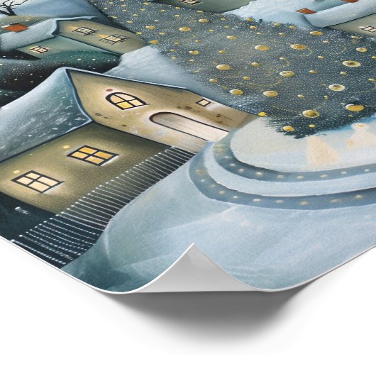 Enchanted Winter Village bij Night AI Art Poster (Hoek)