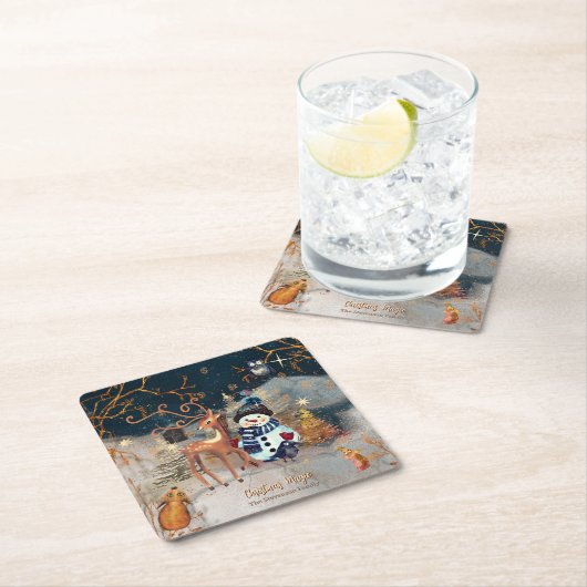 Enchanted Winter Wonderland  Snowmand & Deer Kartonnen Onderzetters (Insitu)