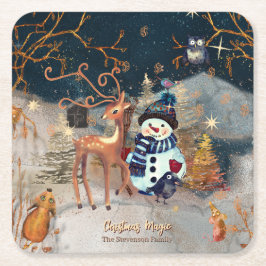 Enchanted Winter Wonderland Snowmand & Deer Kartonnen Onderzetters