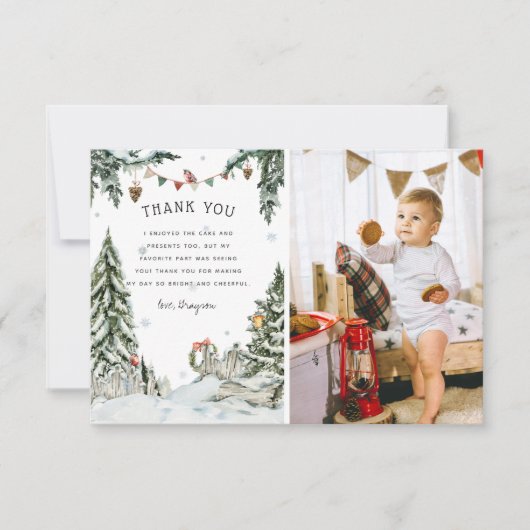 Enchanted Winter Woodland Verjaardag Bedankt (Voorkant)