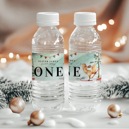 Enchanted Winter Woodland Verjaardag Waterfles Etiket