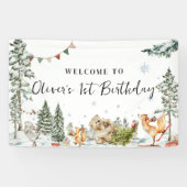 Enchanted Winter Woodland Verjaardag Welkom Spandoek (Horizontaal)