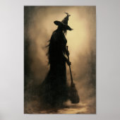 Enchanted Witch - Donker silhouet in mistig bos Poster (Voorkant)