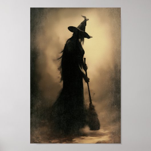 Enchanted Witch - Donker silhouet in mistig bos Poster (Voorkant)