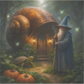 Enchanted wizard and snail house, magical fant tea sticker (Voorkant)