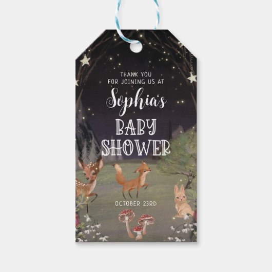 Enchanted Woodland Baby shower Dank u Label Cadeaulabel (Voorkant)
