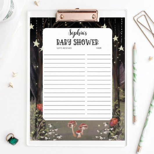 Enchanted Woodland Baby shower Gifts Received List Poster