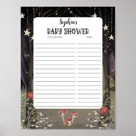 Enchanted Woodland Baby shower Gifts Received List Poster (Voorkant)